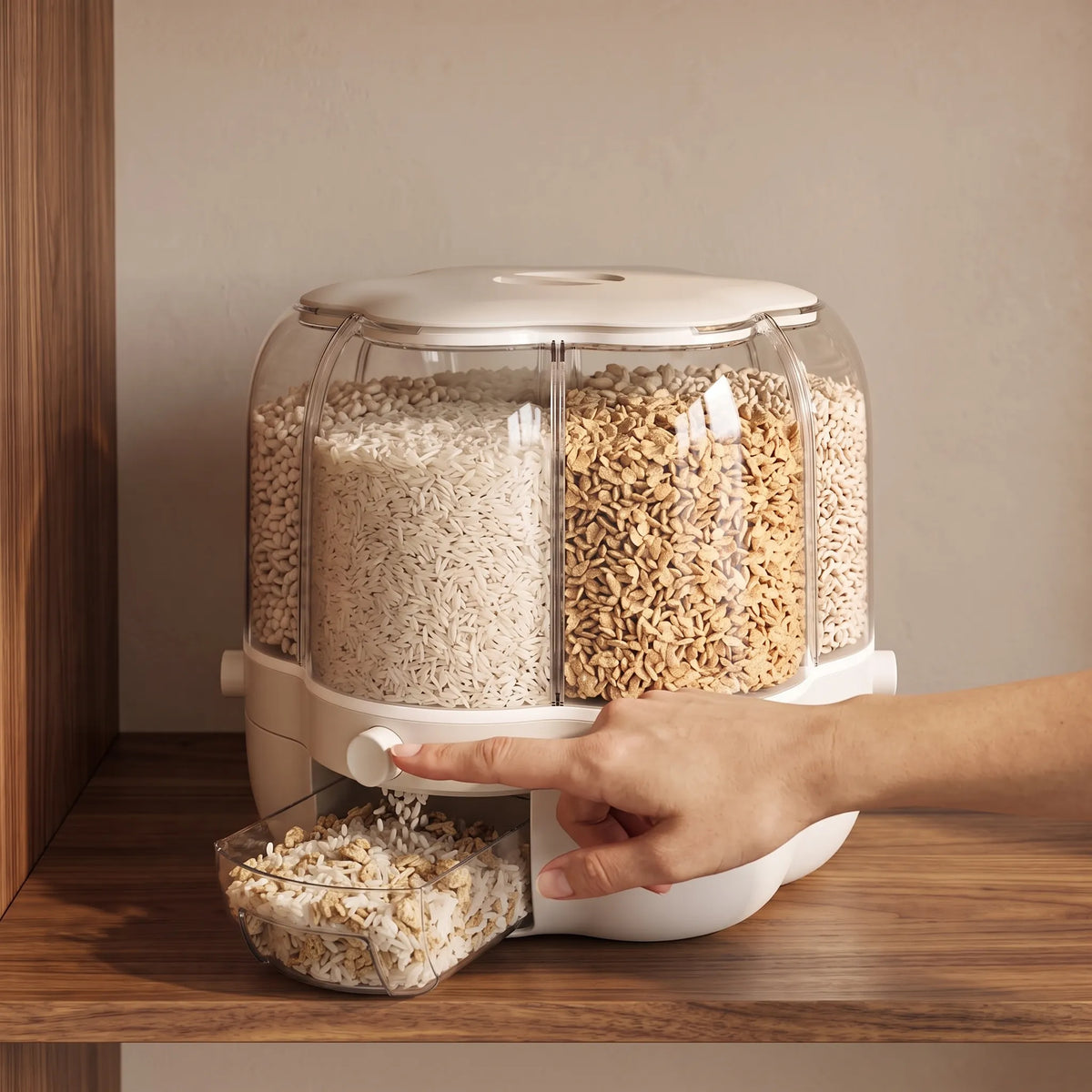 360° Rotating Rice & Cereal Dispenser – Multi-Grid Grain Storage