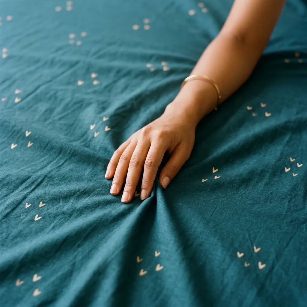 3 Pcs Deep Teal & Gold Tiny Heart Bedding Set