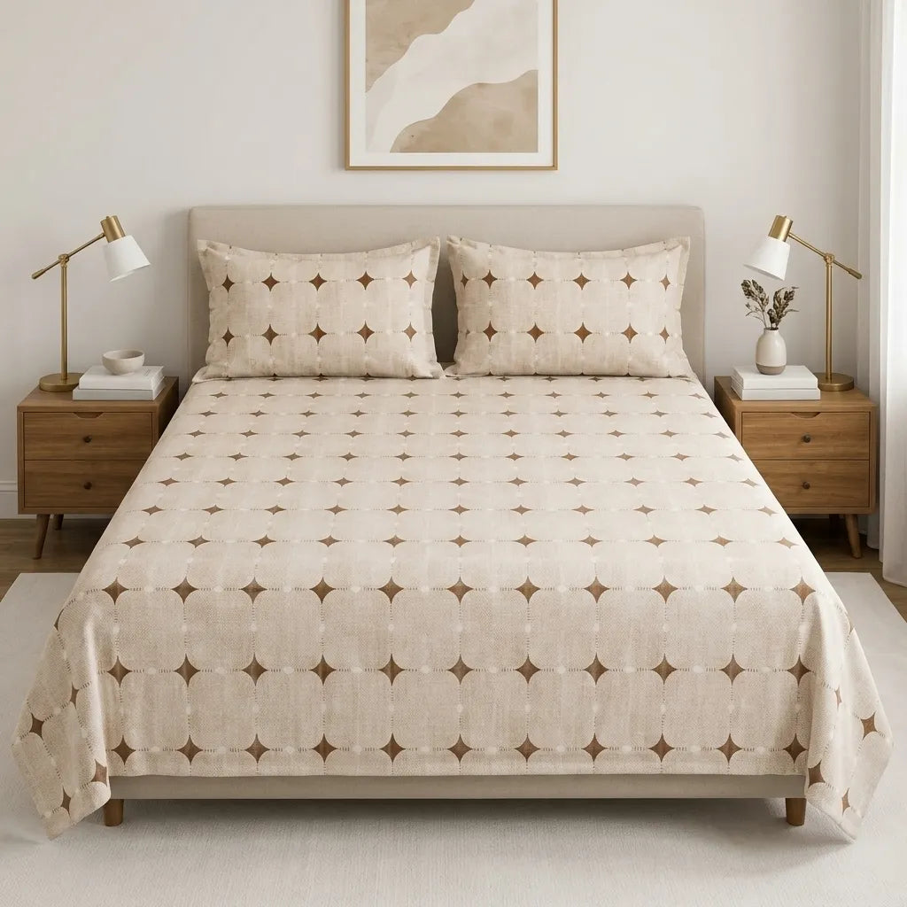 3 Pcs Neutral Geometric Star Print Bedding Set