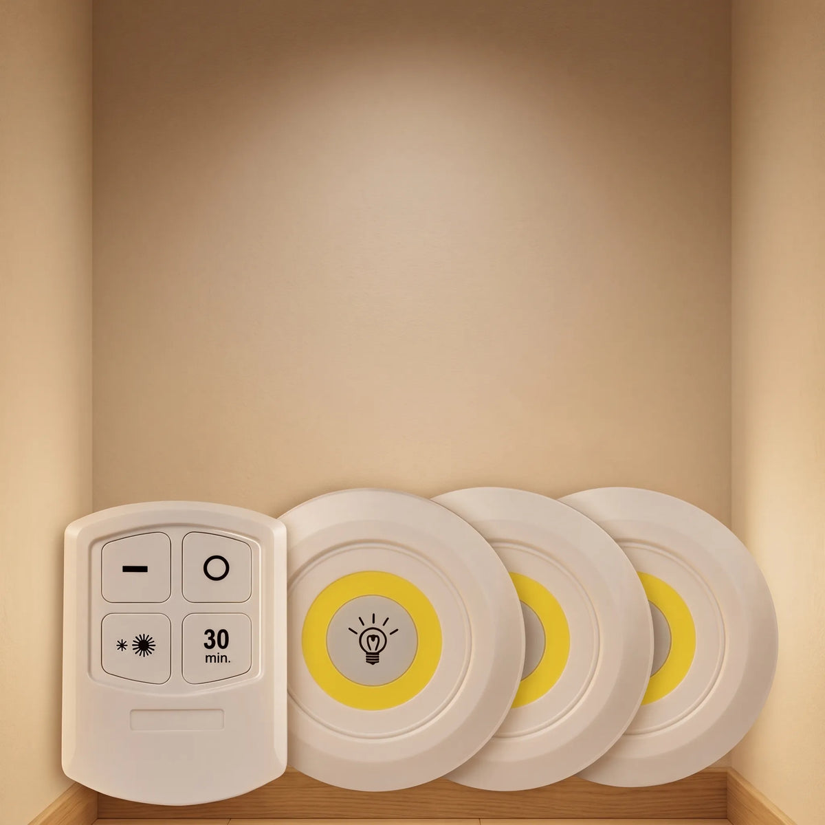 Remote Control LED Tap Lights – Set of 3 Wireless Cabinet & Wardrobe Lights
