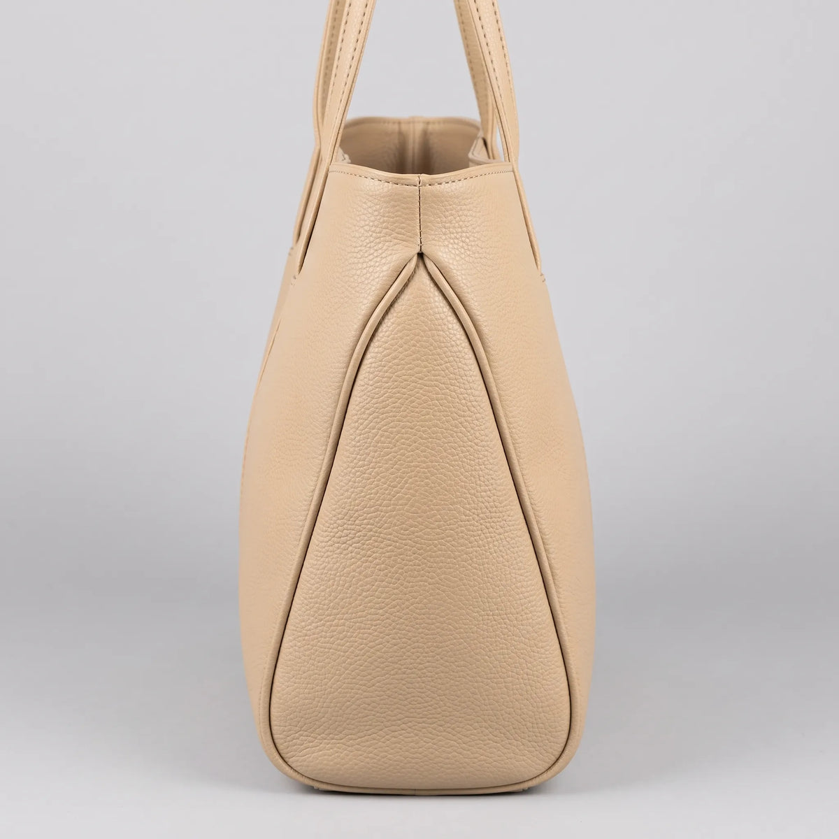 Beige Pebble-Grain Structured Tote Bag