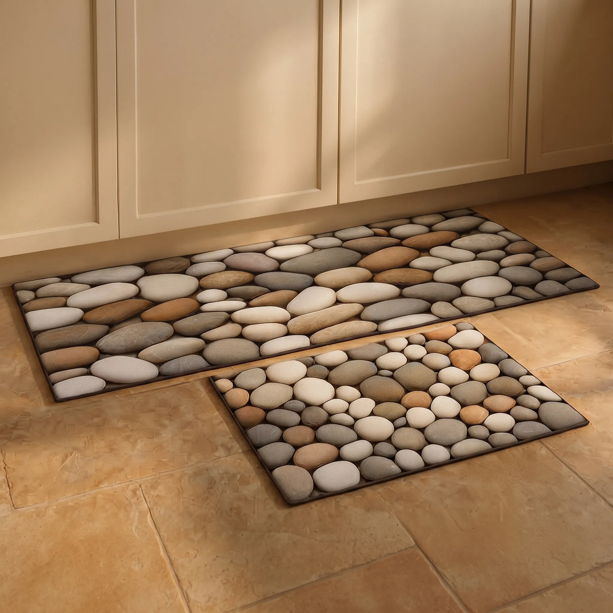 Anti-Slip Pebble Design Kitchen Mat Set – Waterproof, Oil-Resistant & Washable (2 Pcs)