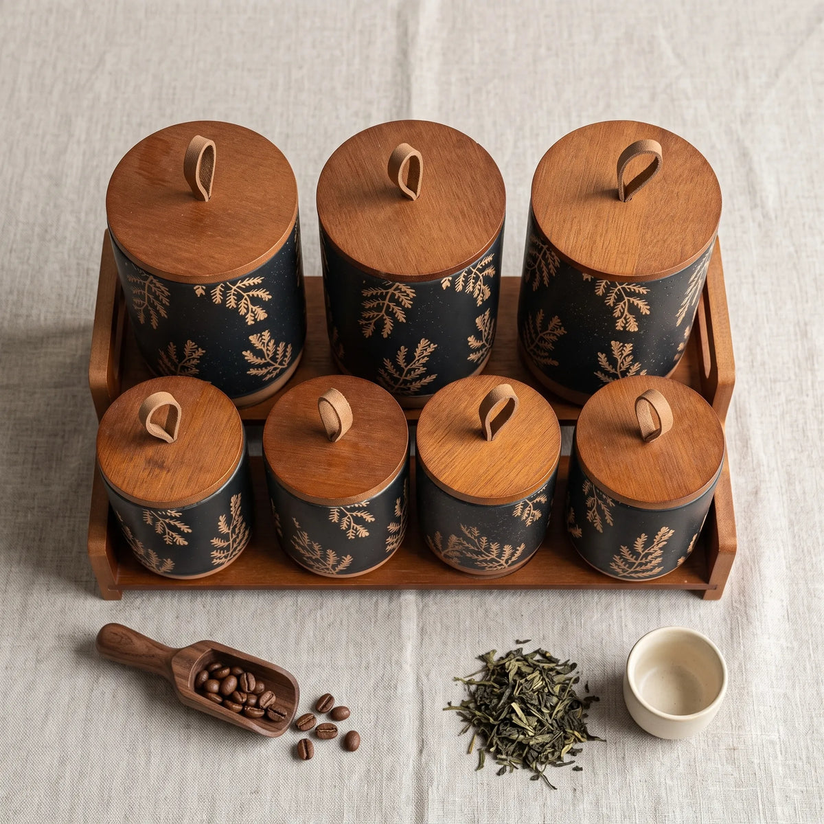 7-Piece Ceramic Kitchen Storage Jar Set – Spice, Tea & Coffee Containers