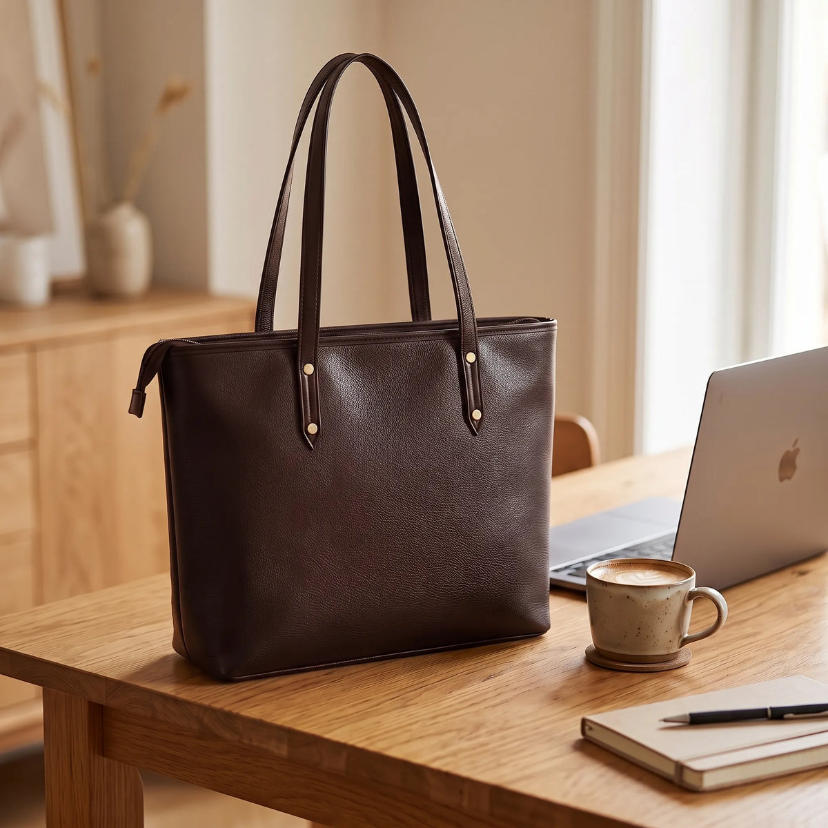 The Aria Premium Everyday Leather Tote with Zipper Closure