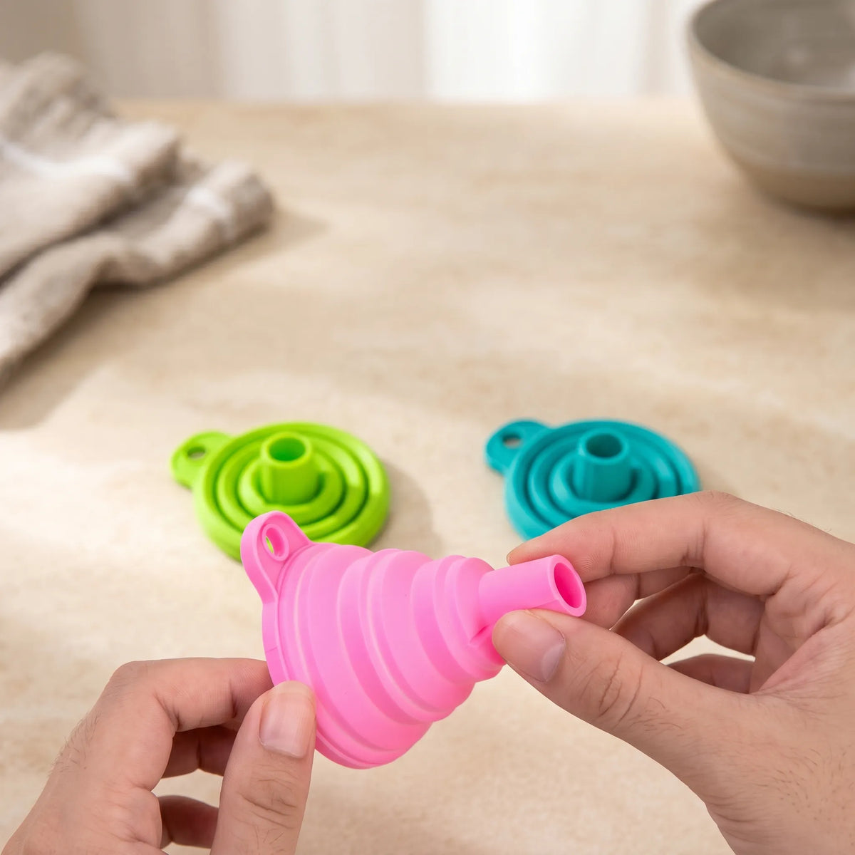 Collapsible Silicone Funnel – Foldable Kitchen Funnel with Hanging Hole