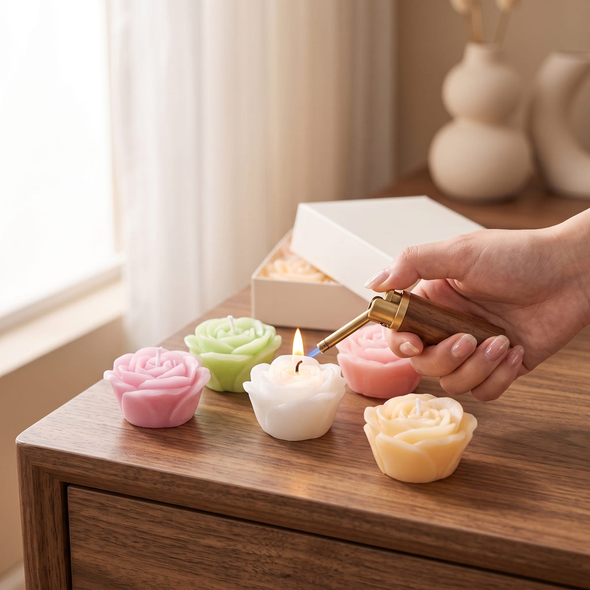 Rose Flower Scented Candles Gift Set – 4 Pcs Decorative Floral Candles