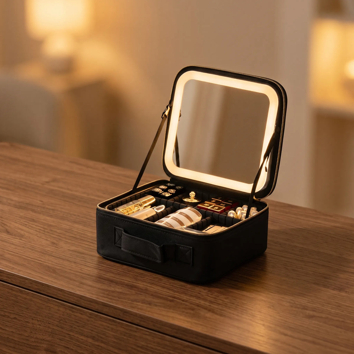LED Makeup Bag with Lighted Mirror – USB Rechargeable Cosmetic Case