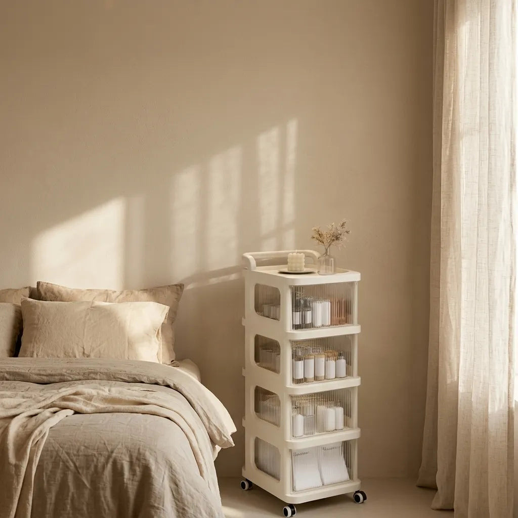 4 Tier Rolling Storage Cabinet with Transparent Drawers & Wheels
