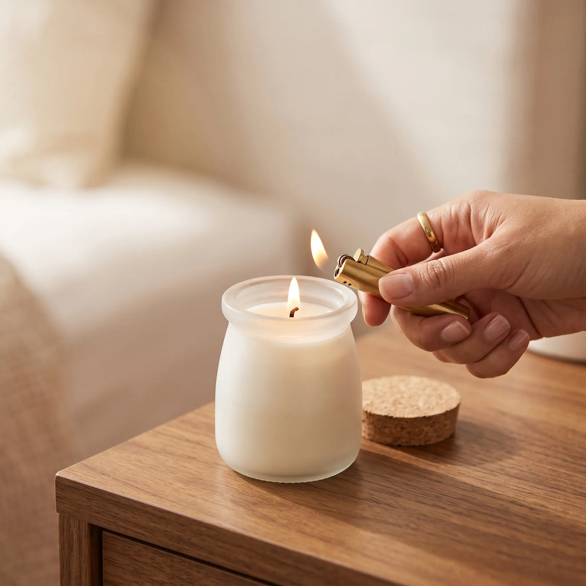 Frosted Glass Scented Candle with Cork Lid – Home Fragrance Jar Candle