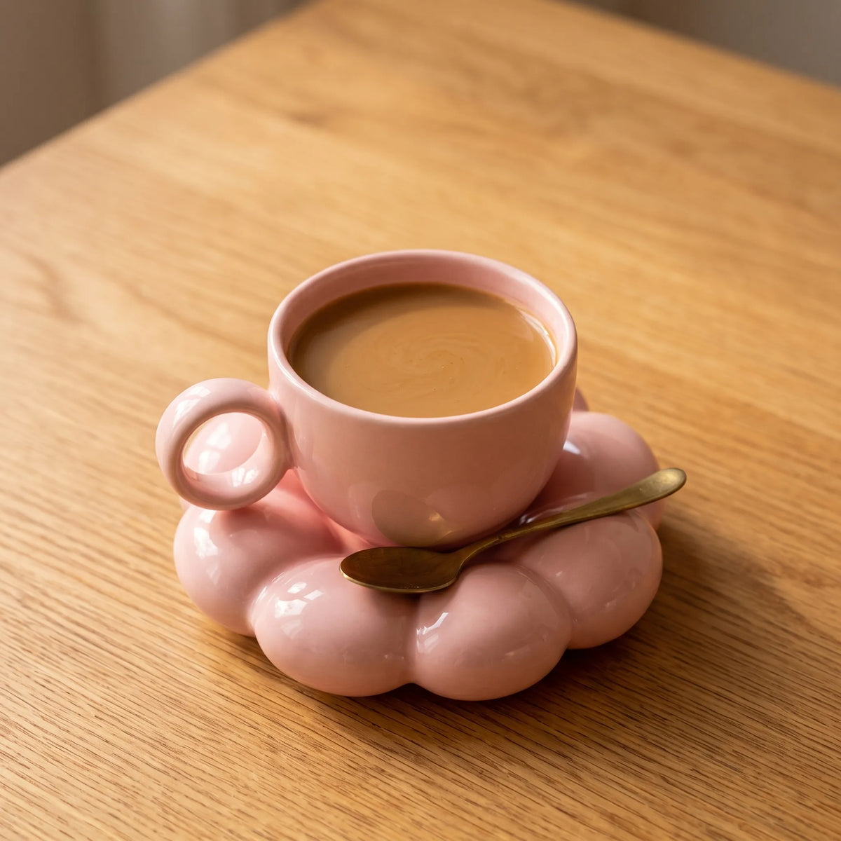 Glossy Bubble Ceramic Cup & Saucer Set – Modern Coffee & Tea Cup