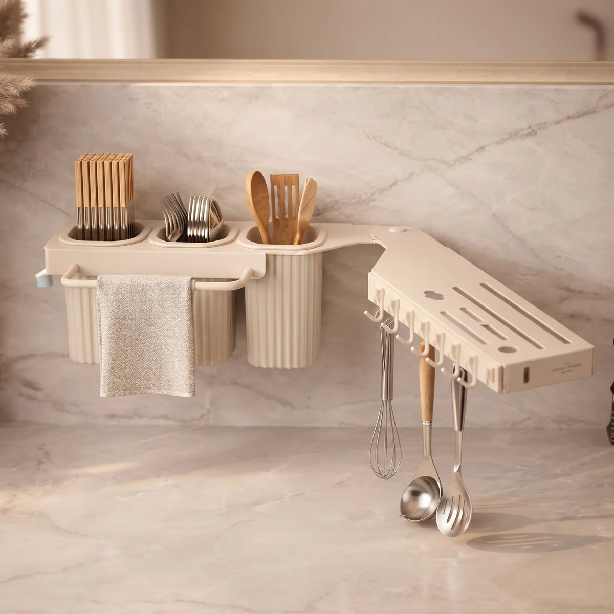 Over-the-Sink Kitchen Organizer Rack with Utensil Storage & Towel Rail