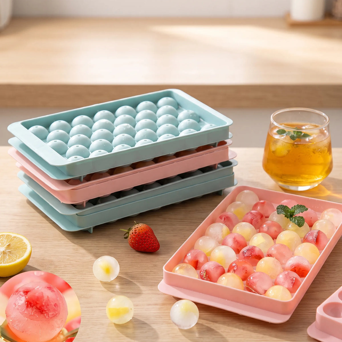 Round Ice Ball Tray with Lid – 33 Mini Ice Spheres Maker
