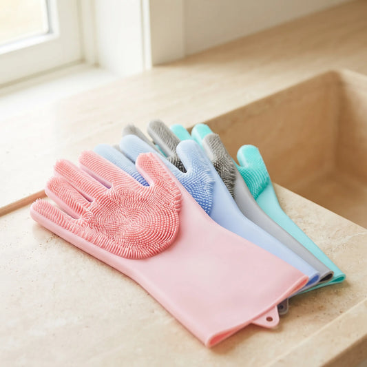 Textured Silicone Dishwashing Gloves – Scrubbing Kitchen & Cleaning Gloves