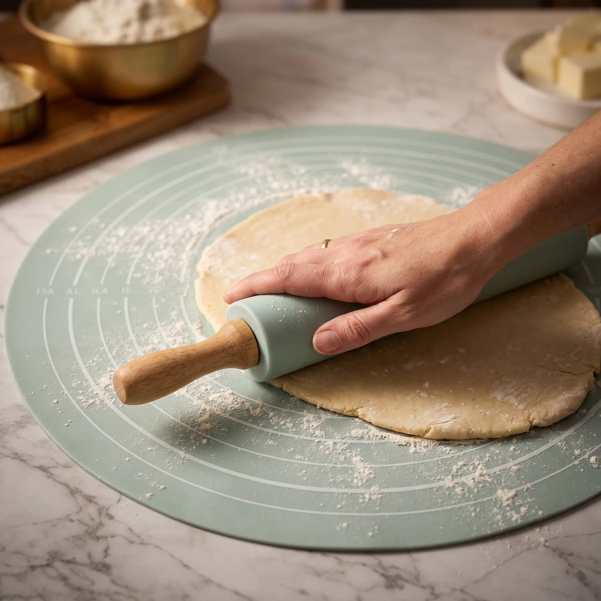 Non-Stick Silicone Dough Rolling Mat with Rolling Pin – Baking & Pastry Set (Boxed)