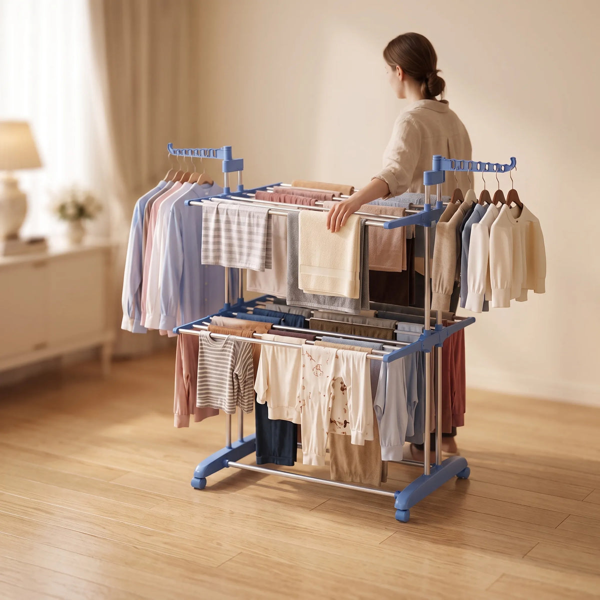 Foldable 3-Layer Clothes Drying Stand – Floor-Standing Laundry Rack