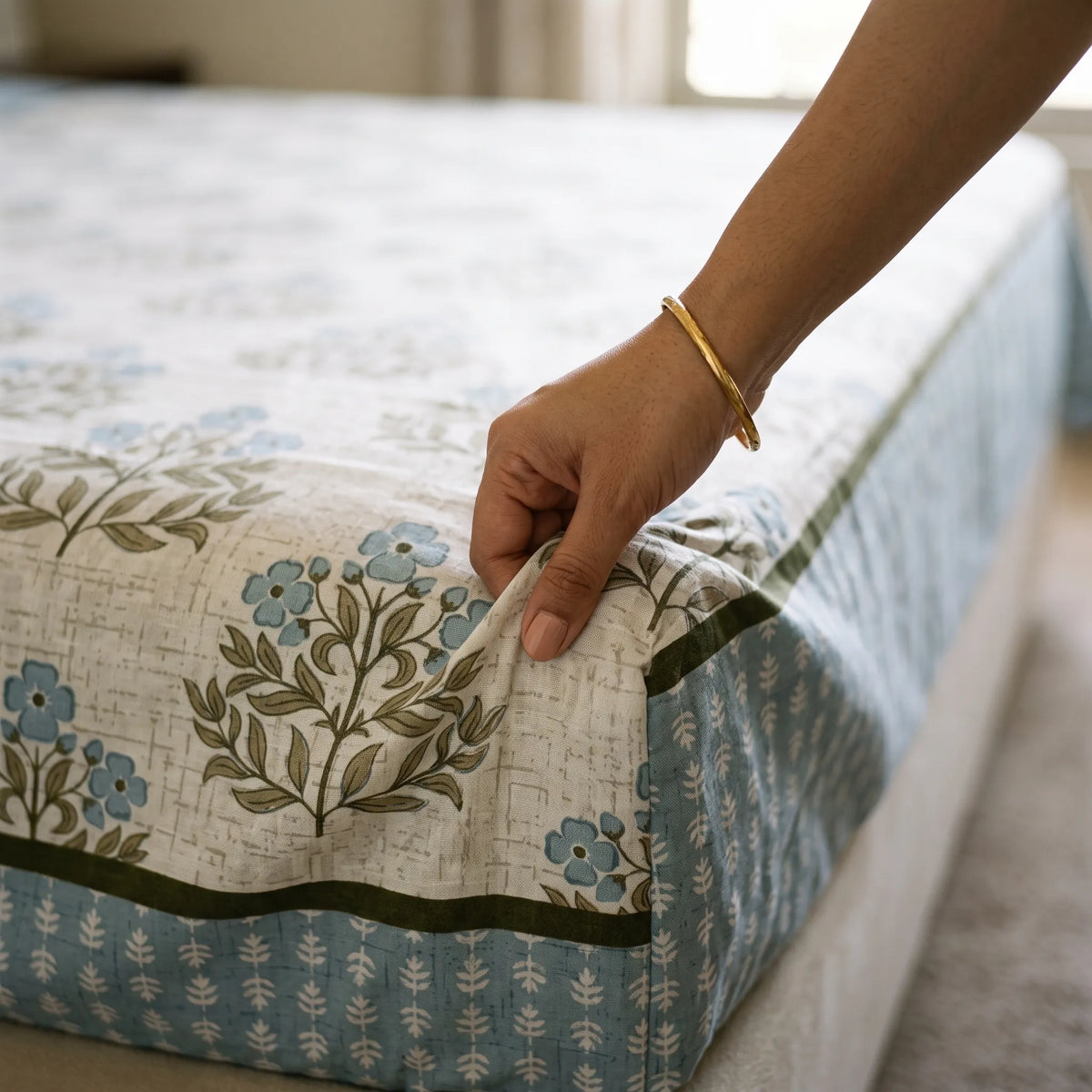 3 Pcs Azure Block-Print Heritage Bedding Set