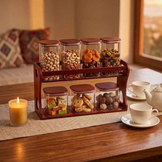 8-Piece Square Borosilicate Glass Storage Jar Set with Bamboo Lids