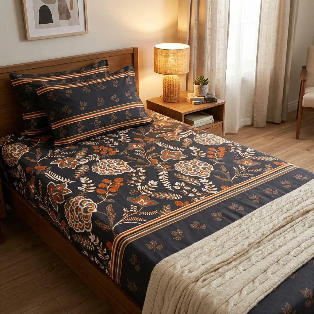 3 pcs Midnight Rust Floral Heritage Bedding Set