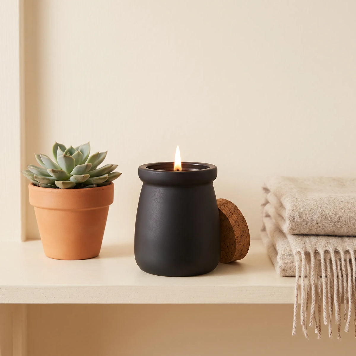 Frosted Glass Scented Candle with Cork Lid – Home Fragrance Jar Candle