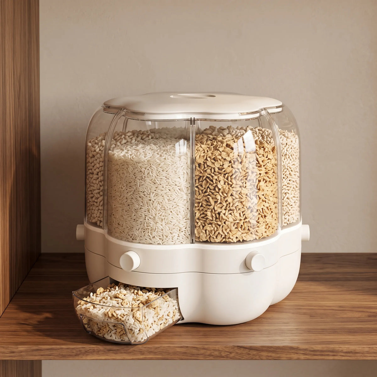 360° Rotating Rice & Cereal Dispenser – Multi-Grid Grain Storage