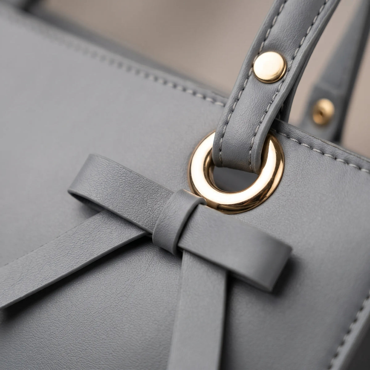 Grey Structured Tote Bag with Bow Accent – Women’s Handbag