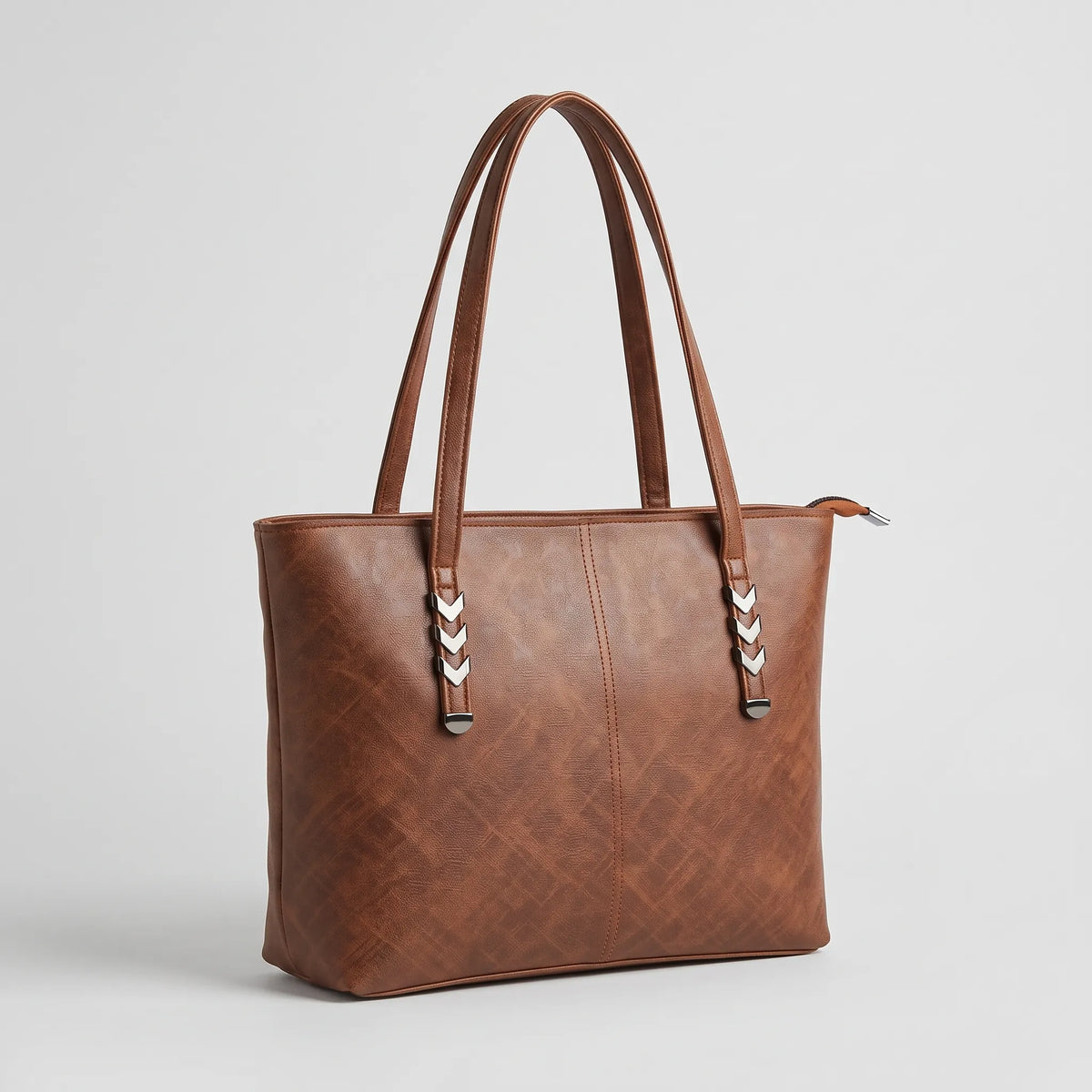 Structured Tote Bag with Chevron Metal Accents – Women’s Handbag