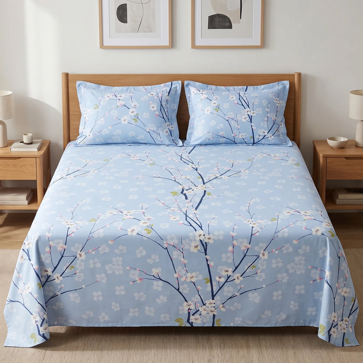 3 Pcs Sky Blue Sakura Branch Bedding Set