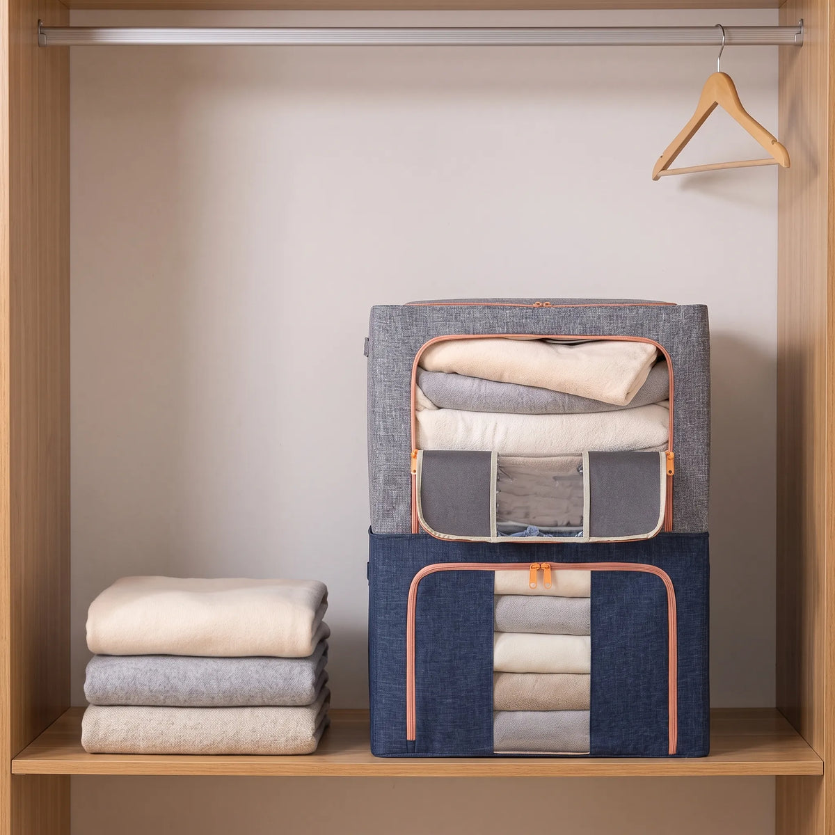 Foldable Clothes Storage Bag with Metal Frame – Wardrobe & Bedding Organizer