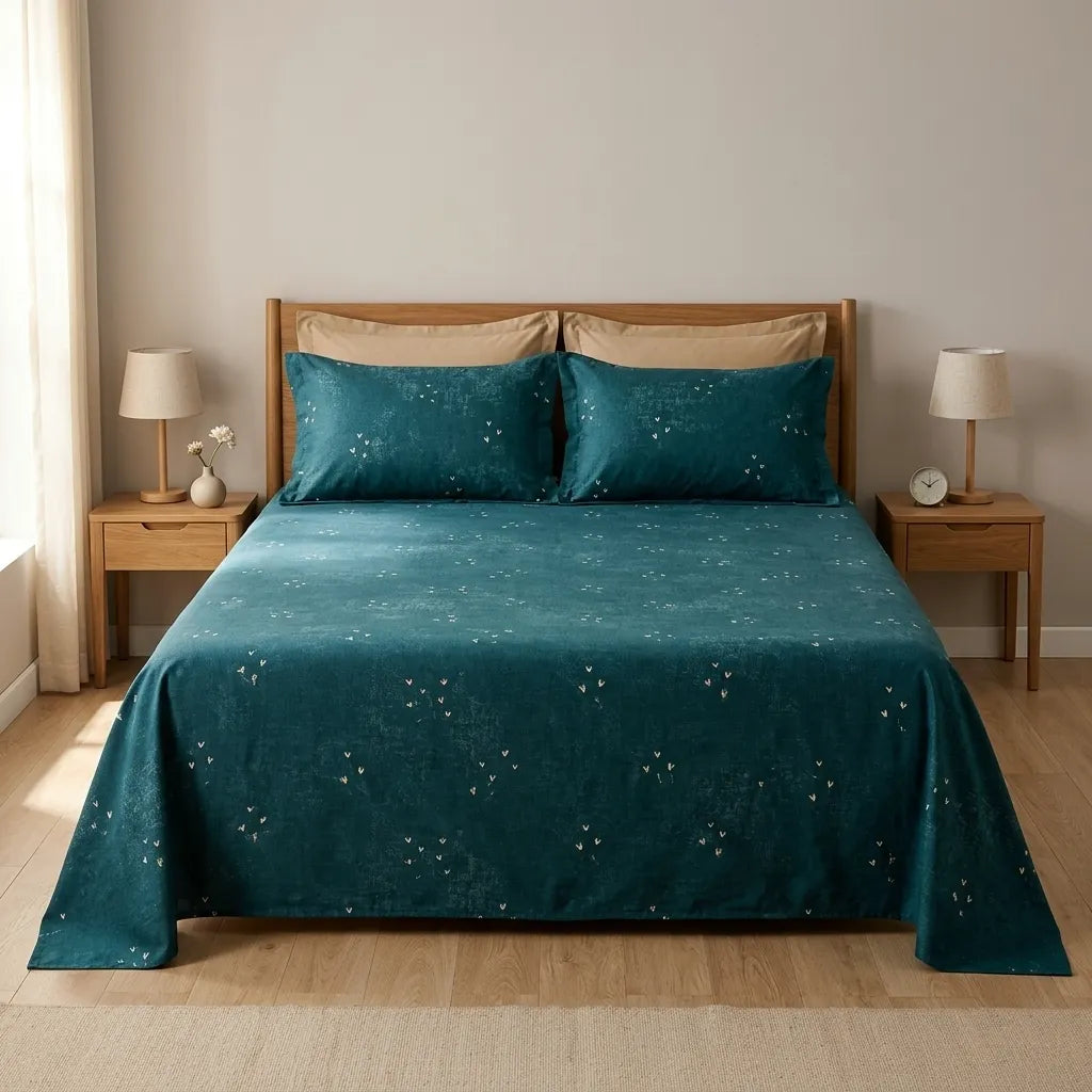 3 Pcs Deep Teal & Gold Tiny Heart Bedding Set