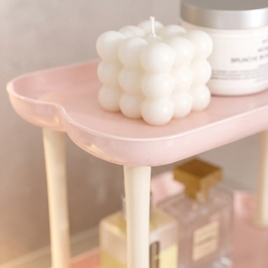 2-Tier Heart & Cloud Vanity Organizer – Aesthetic Pink Cosmetic Storage Stand