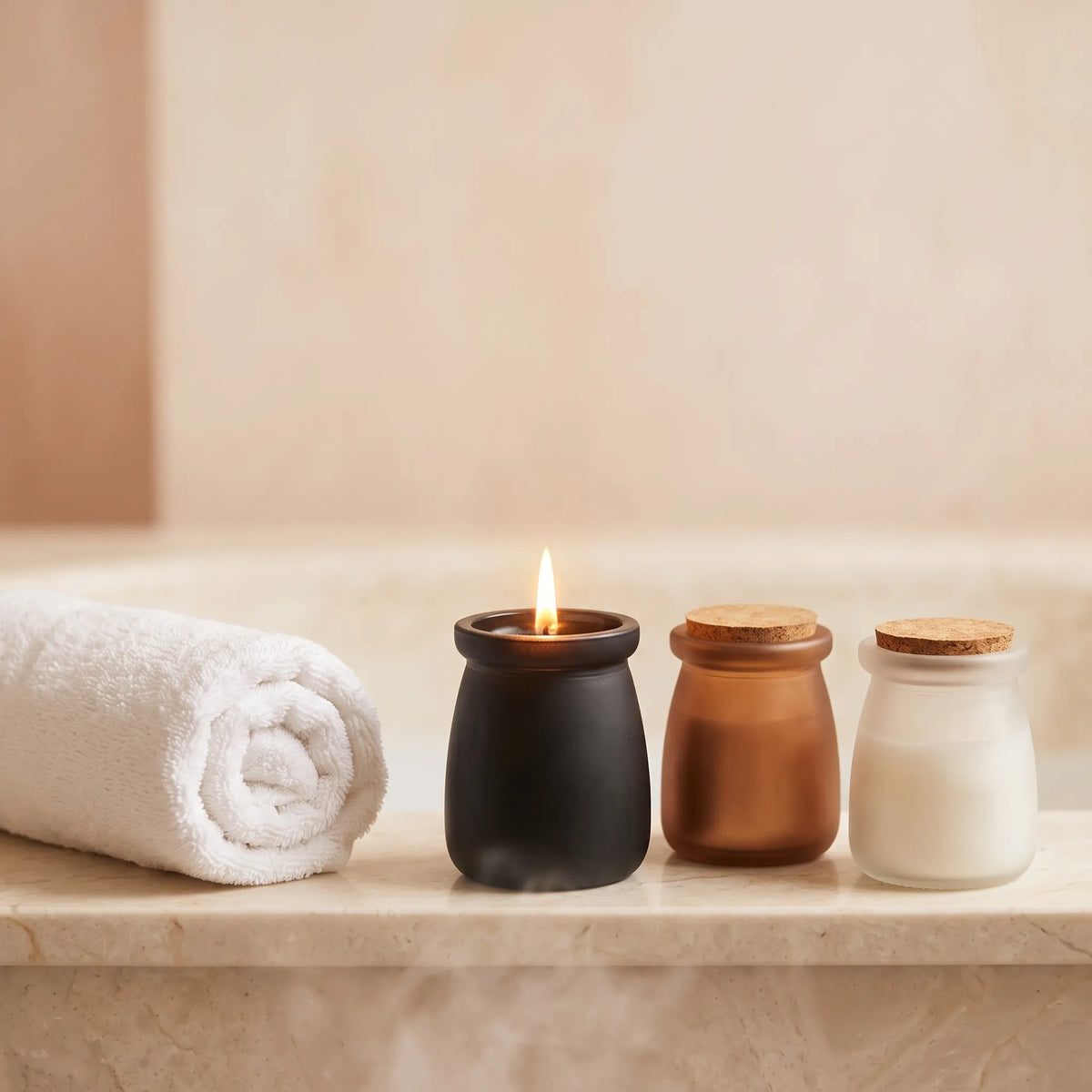 Frosted Glass Scented Candle with Cork Lid – Home Fragrance Jar Candle
