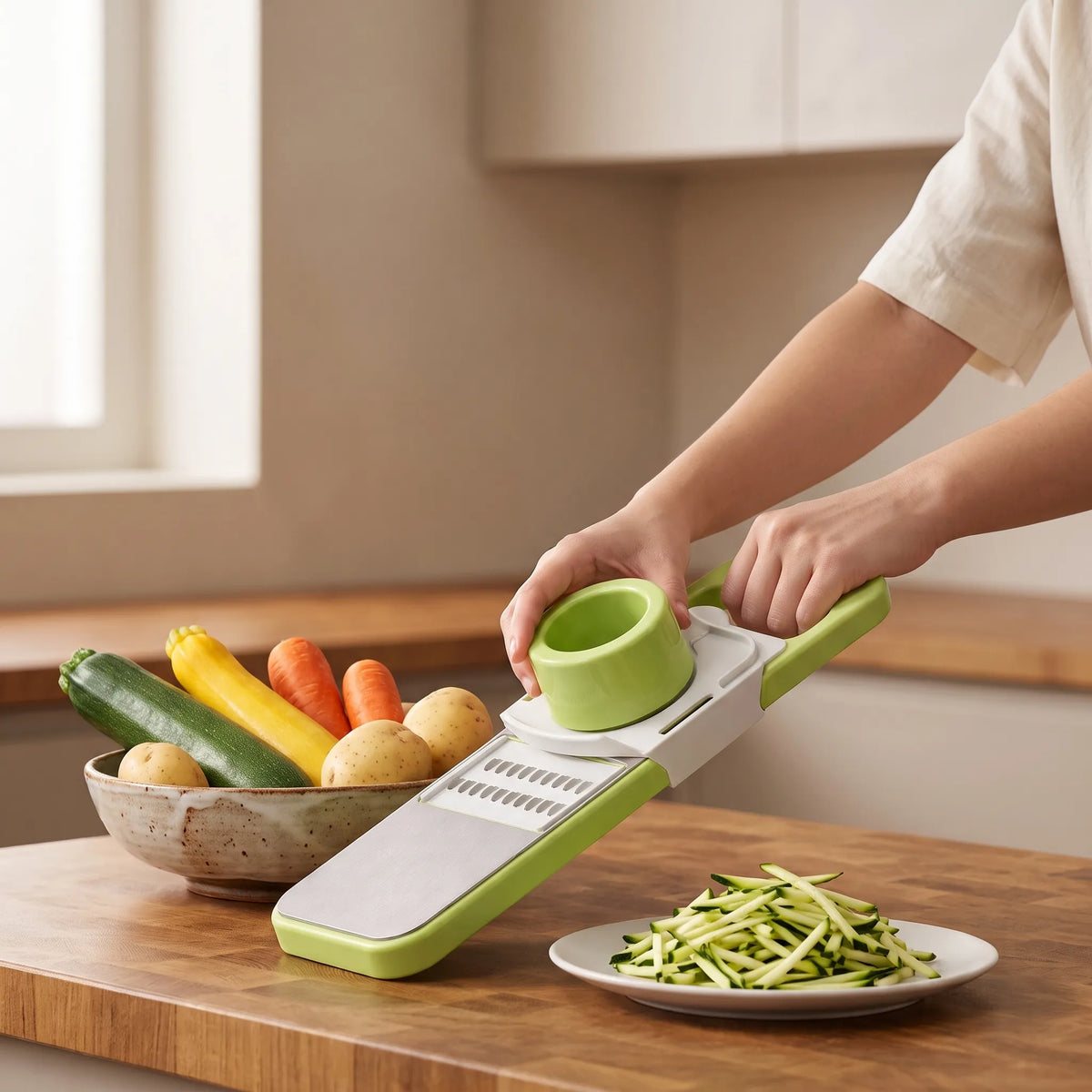 5-in-1 Mandoline Vegetable Slicer – Stainless Steel Blades with Hand Guard