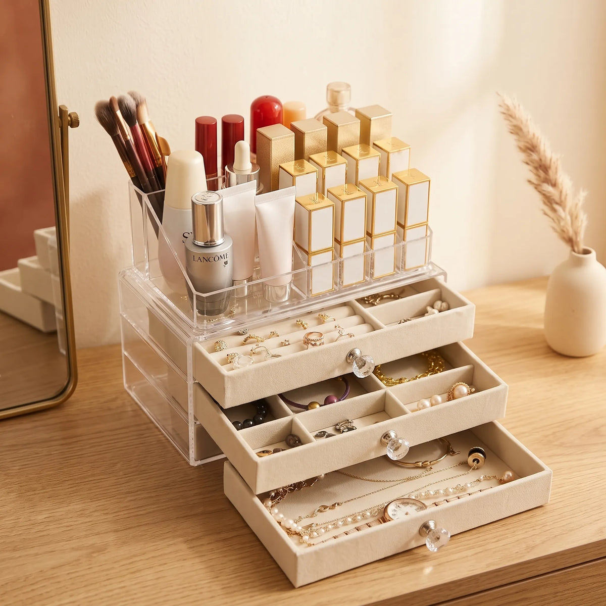 Flannel Jewellery & Cosmetic Storage Organizer with Drawers