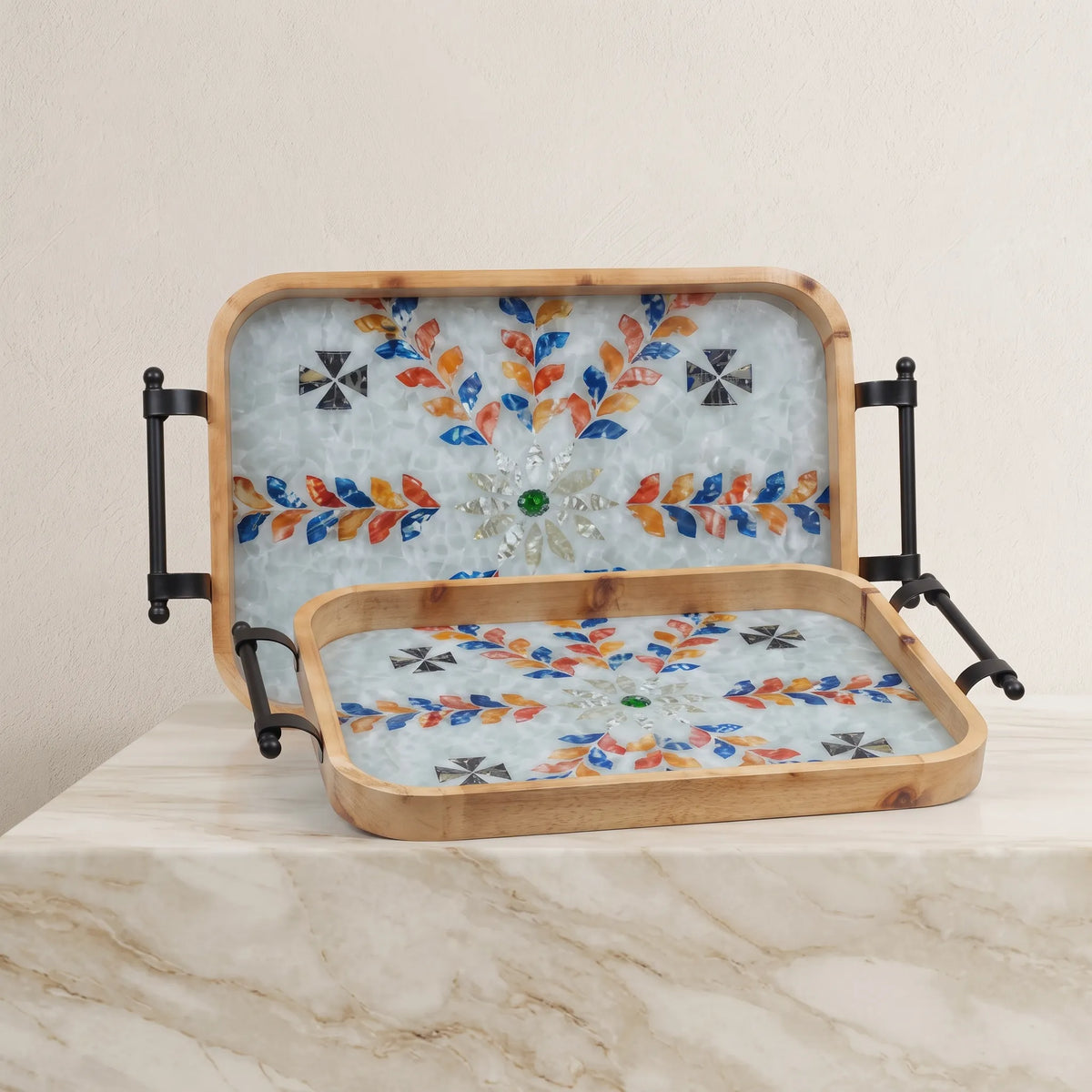 2-Piece Wooden Serving Tray Set – Kitchen & Dining Trays