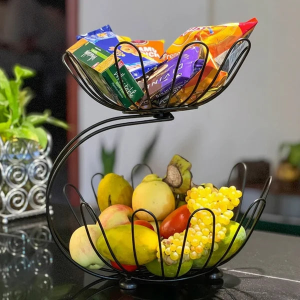 2-Tier Crescent Fruit Basket | Stylish Multi-Level Kitchen Fruit Organiser