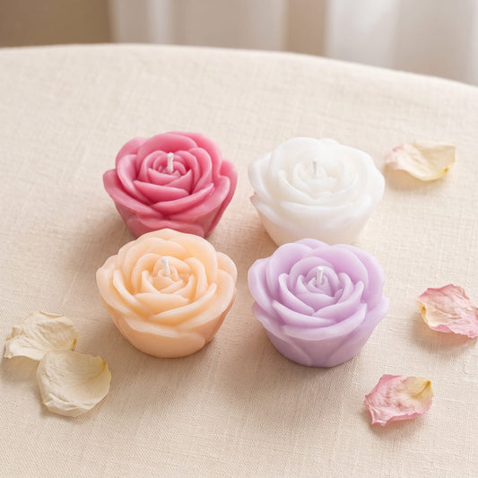 Rose Flower Scented Candles Gift Set – 4 Pcs Decorative Floral Candles