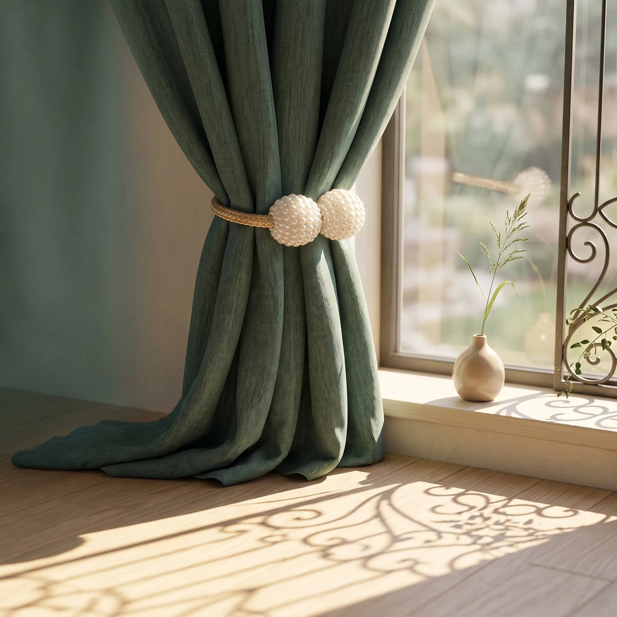Magnetic Rope Curtain Tiebacks with Pearl Ends – Pair