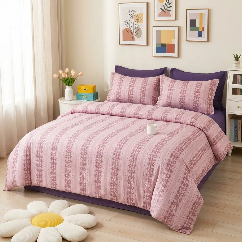3 Pcs Mauve Heritage Floral Printed Bedding Set