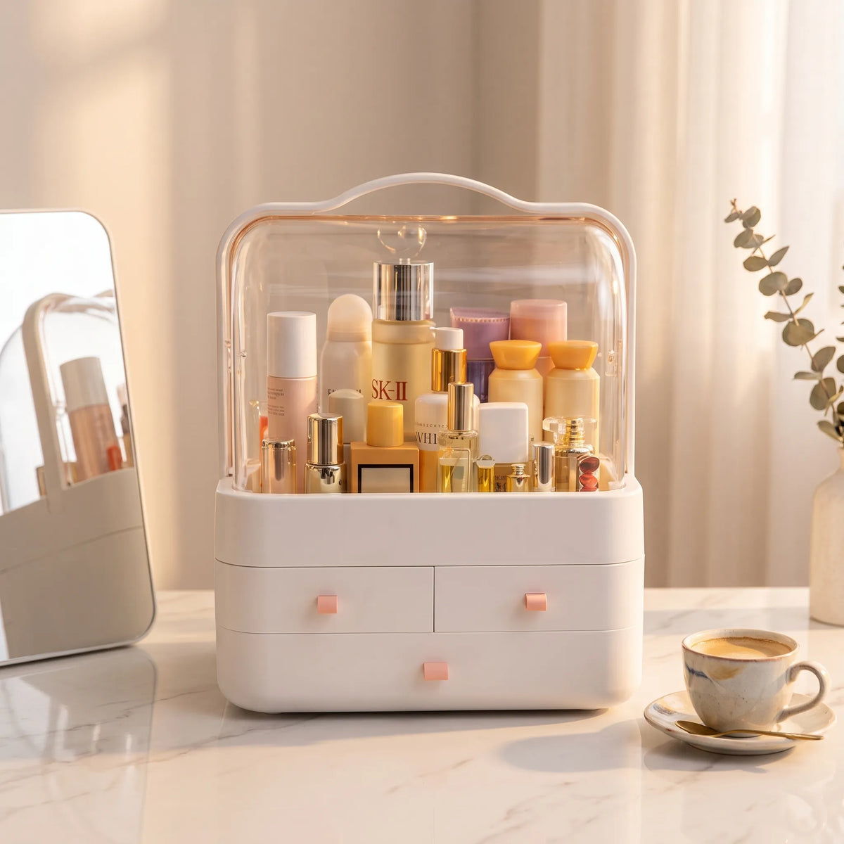 Double-Door Acrylic Cosmetic & Skincare Organizer with Drawers