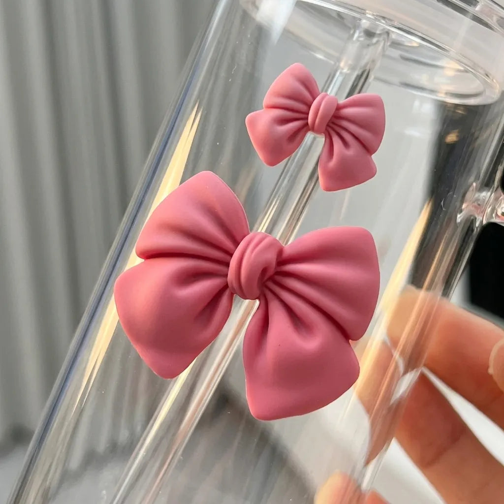 Square Glass Tumbler with Bows, Lid & Straw – Cute Iced Coffee Cup