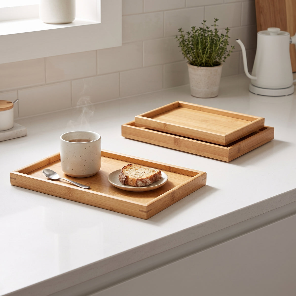 3-Piece Wooden Tray Set – Serving & Kitchen Organisation Trays
