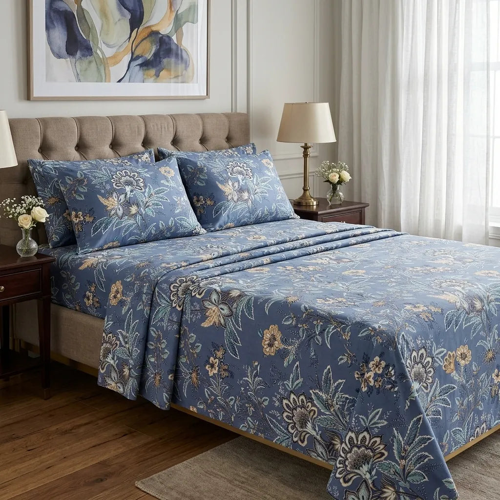 3 Pcs Indigo Heritage Floral Bedding Set