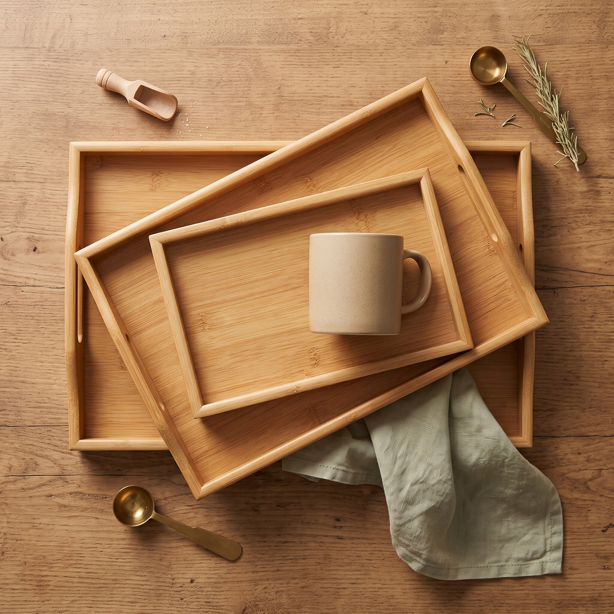 3-Piece Wooden Tray Set – Serving & Kitchen Organisation Trays