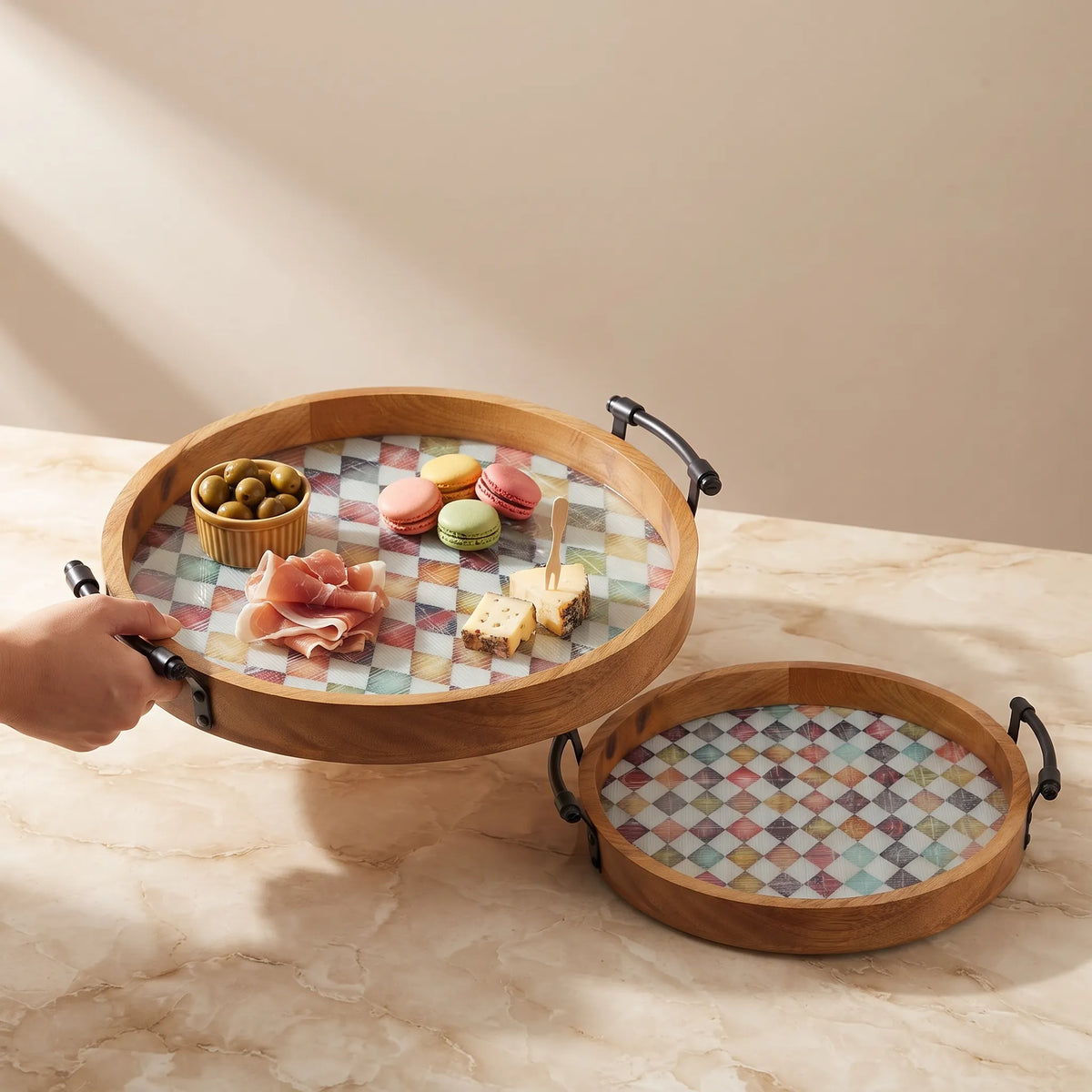 2-Piece Wooden Serving Tray Set – Kitchen & Dining Trays