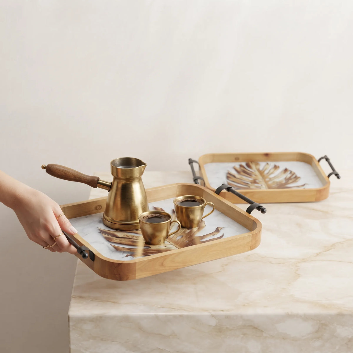 2-Piece Wooden Serving Tray Set – Kitchen & Dining Trays