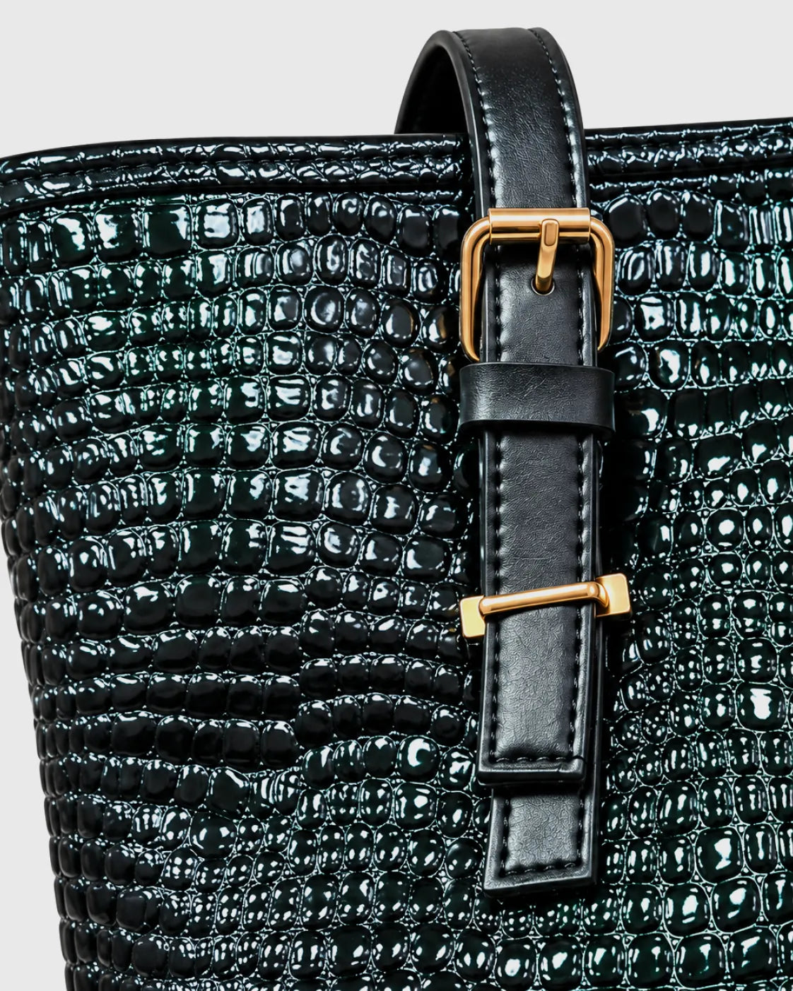 Croc-Textured Tote Bag with Buckled Strap – Women’s Everyday Handbag