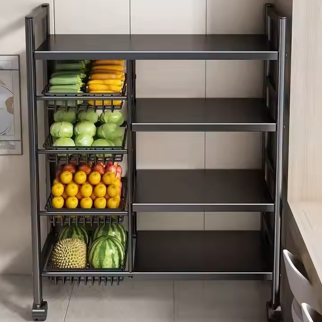 Multifunctional Storage Rack with Wheels | Kitchen Cabinet Shelf Organiser