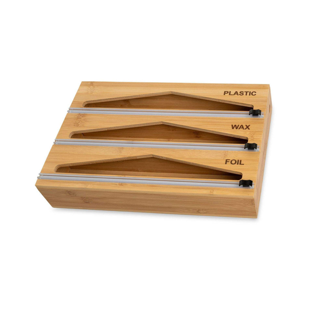 Bamboo Cling Wrap Holder with Cutter | Kitchen Roll Wrap Dispenser & Organiser