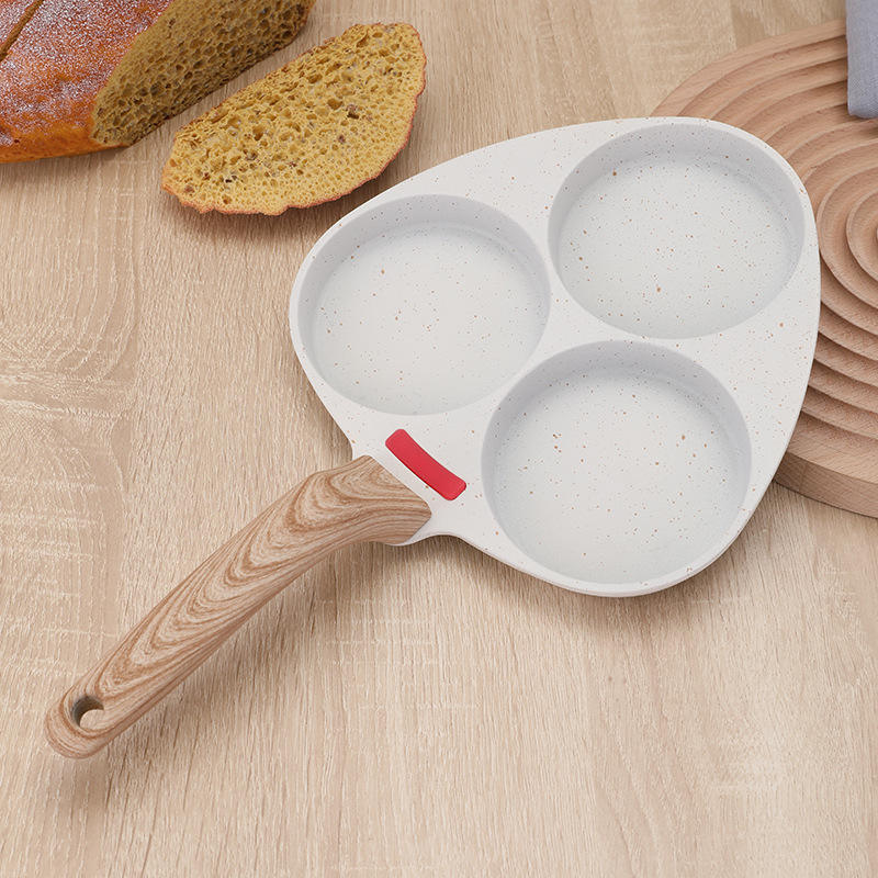 Professional White Three-Hole Egg Cooker Heat Resistant Handle Frying Pan