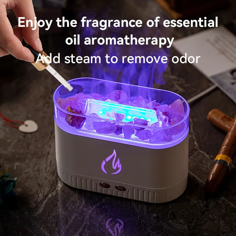 USB Essential Oil Diffuser with Crystal Salt Lamp and 7-Colour LED Lights
